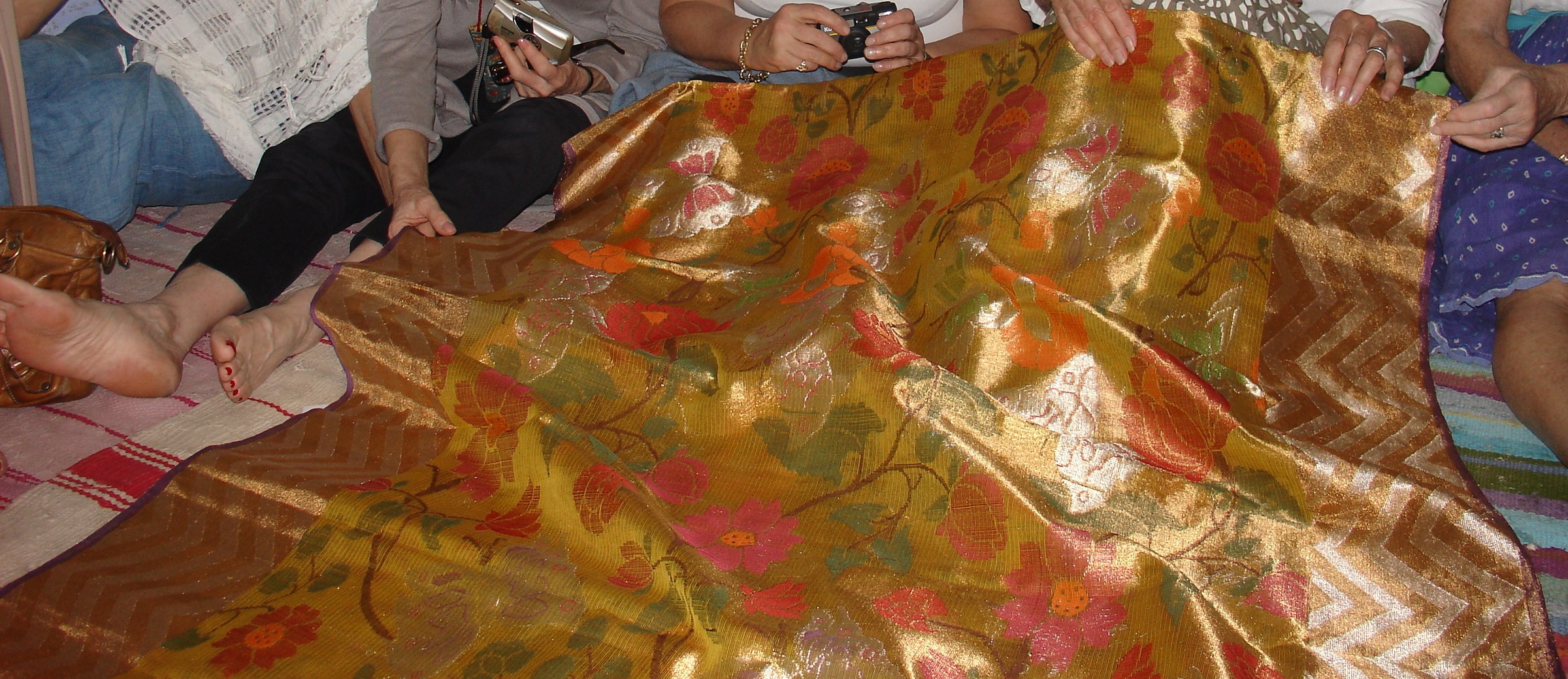 Close view of Kota Doria textile showing its woven square structure